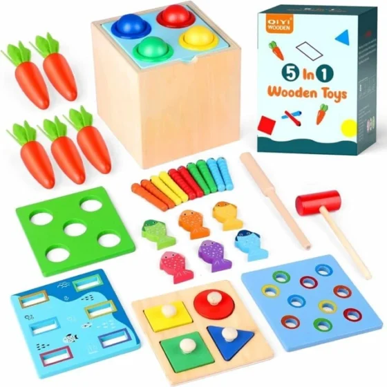 5-in-1 Montessori Wooden Educational Toy Set