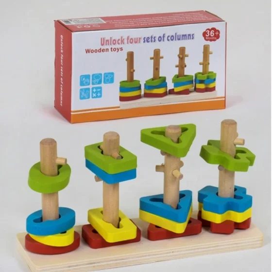 Unlock Four Sets Of Columns Wooden Toy