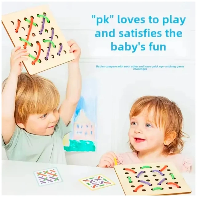 Wooden Lacing Board and Threading Game - Image 2