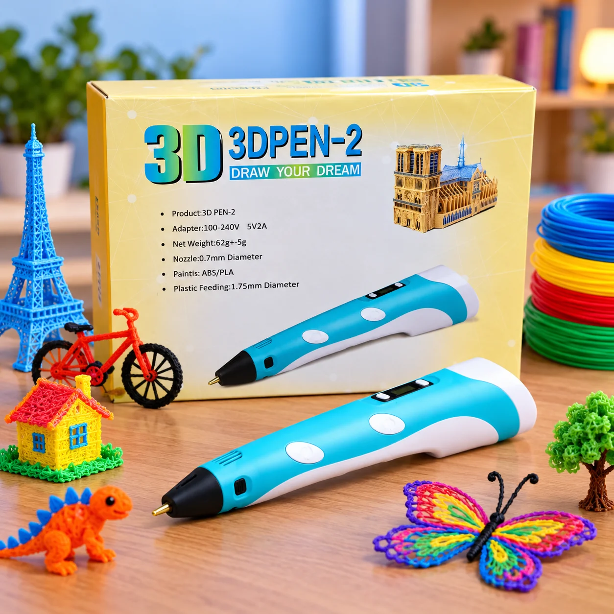 Turquoise 3D Printing Pen on Wood