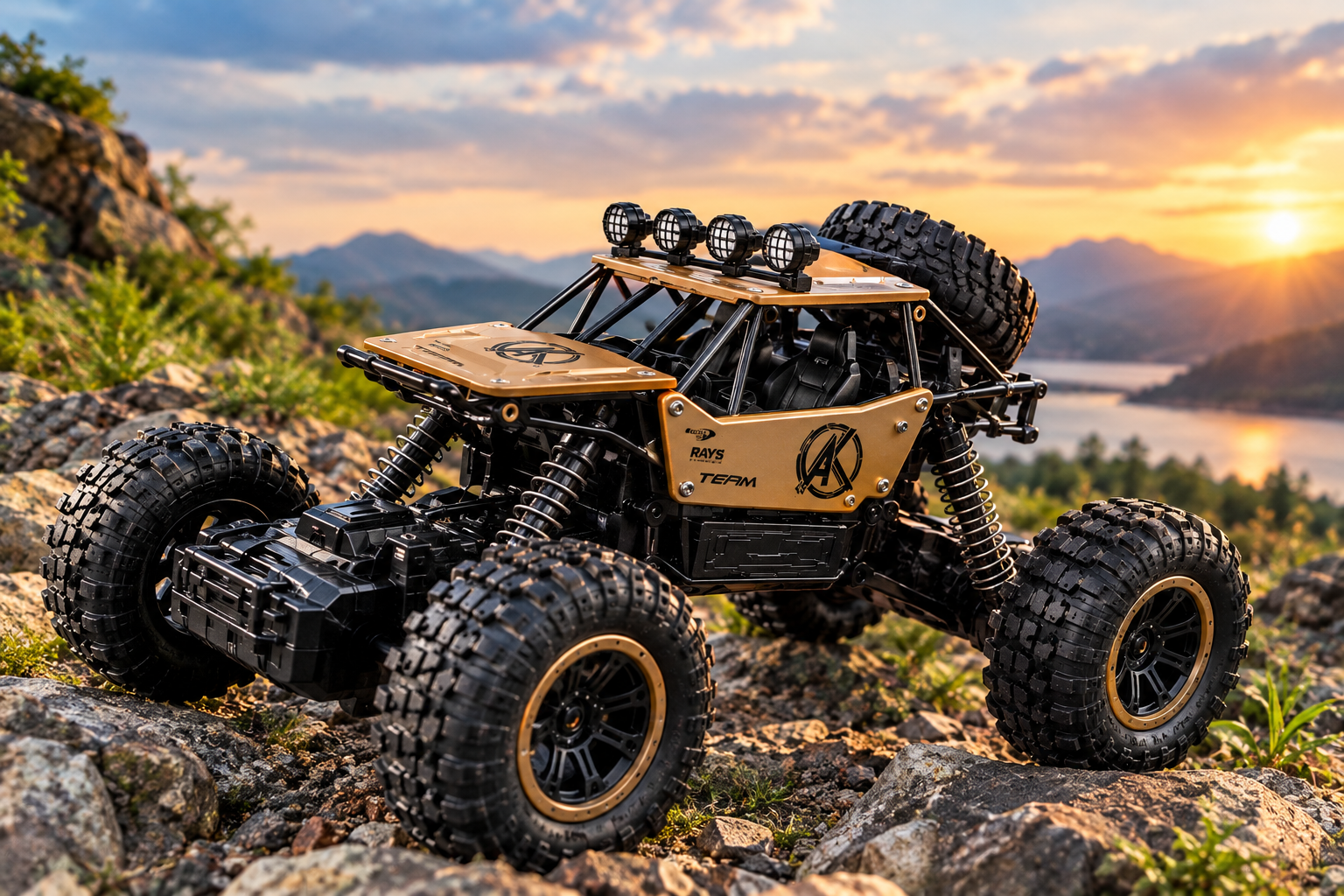 Remote Control 4WD Rock Crawler Toy Car with LED Lights