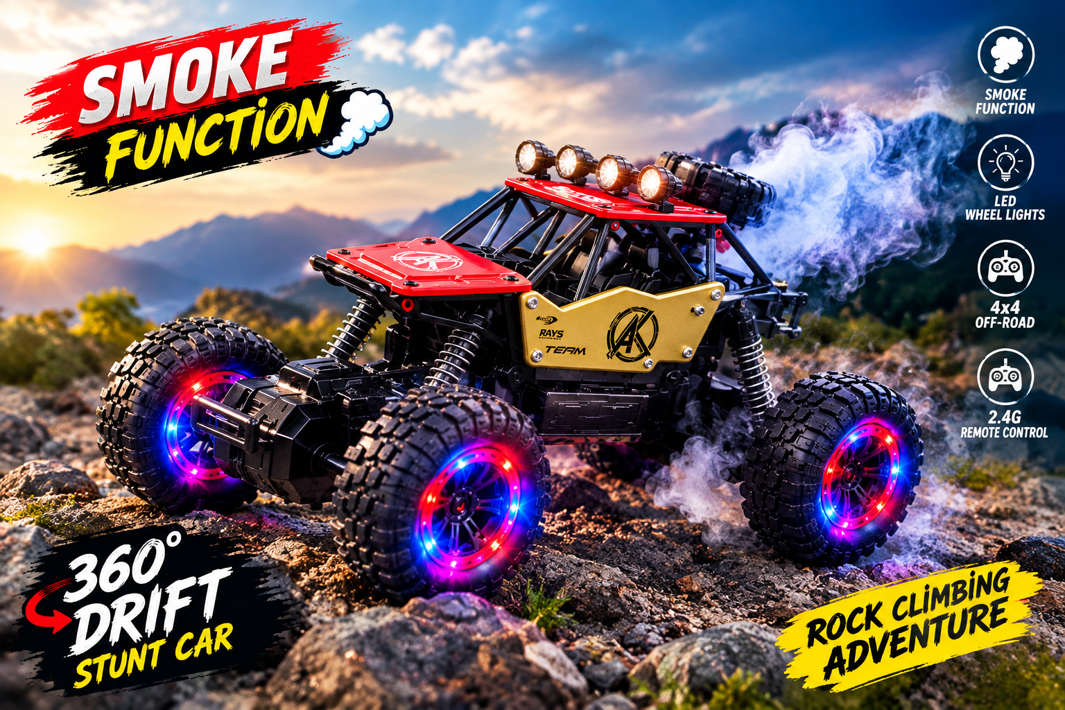 Off-Road RC Monster Truck with Smoke Function and Remote Control