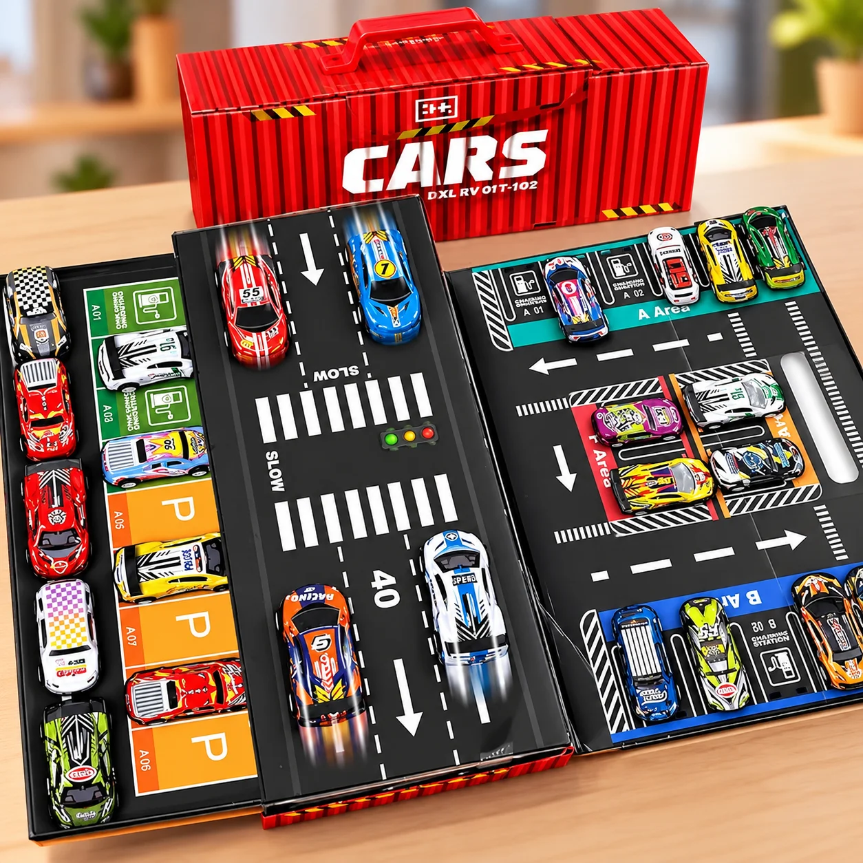 Colorful Toy Race Car Garage Playset