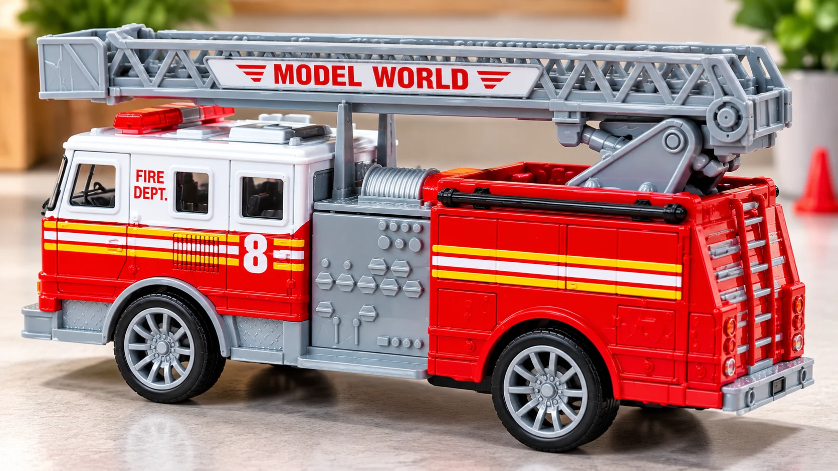 vDetailed Red Ladder Fire Truck