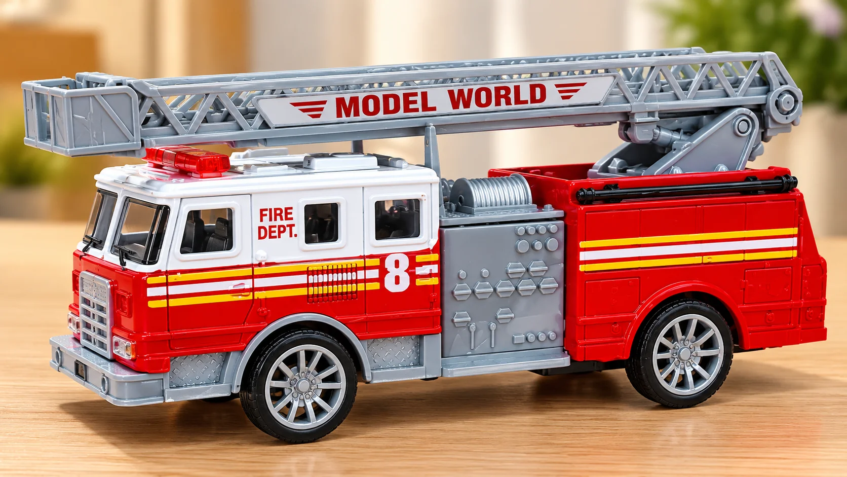 Detailed Red Ladder Fire Truck