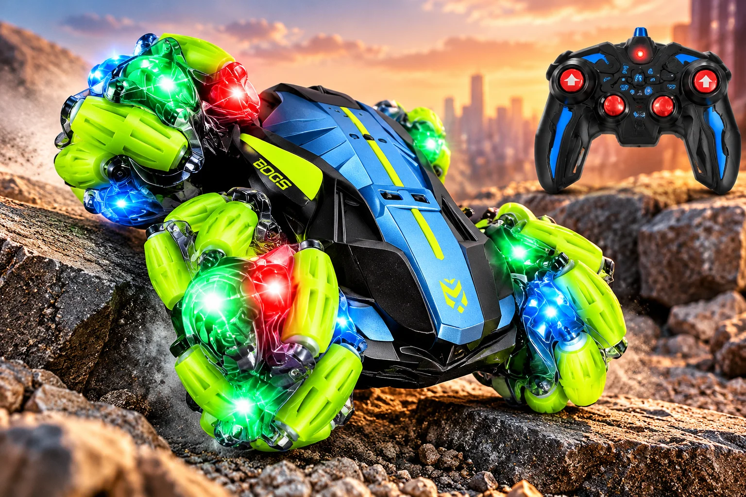 Futuristic RC Controller on Rocky Terrain