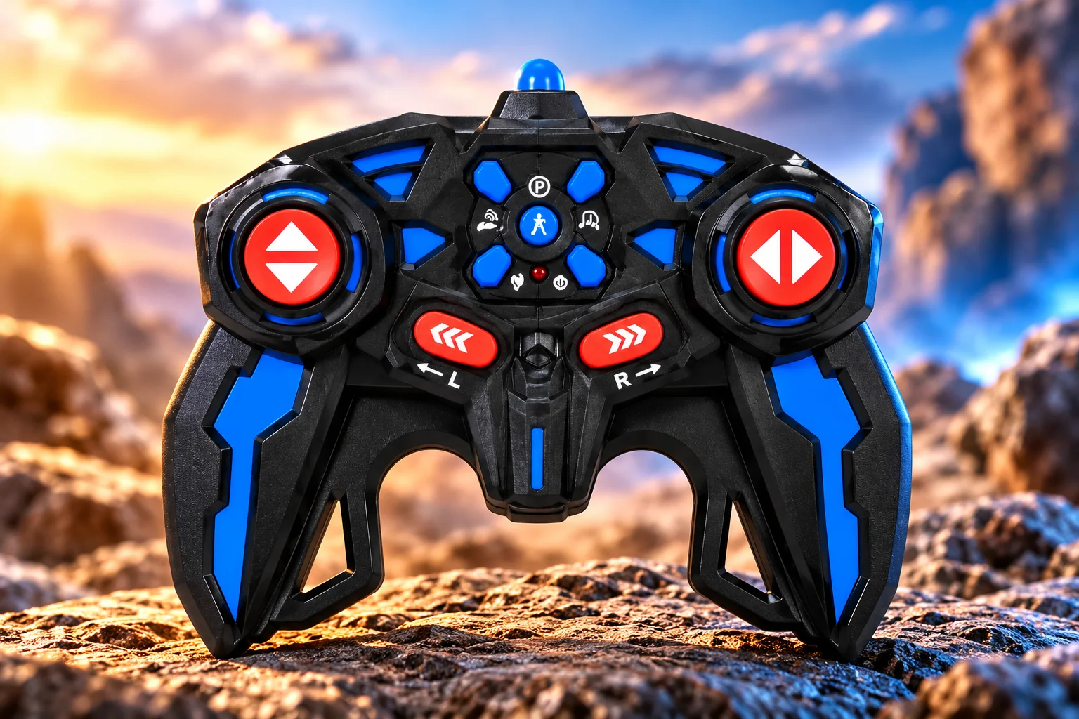 Futuristic RC Controller on Rocky Terrain