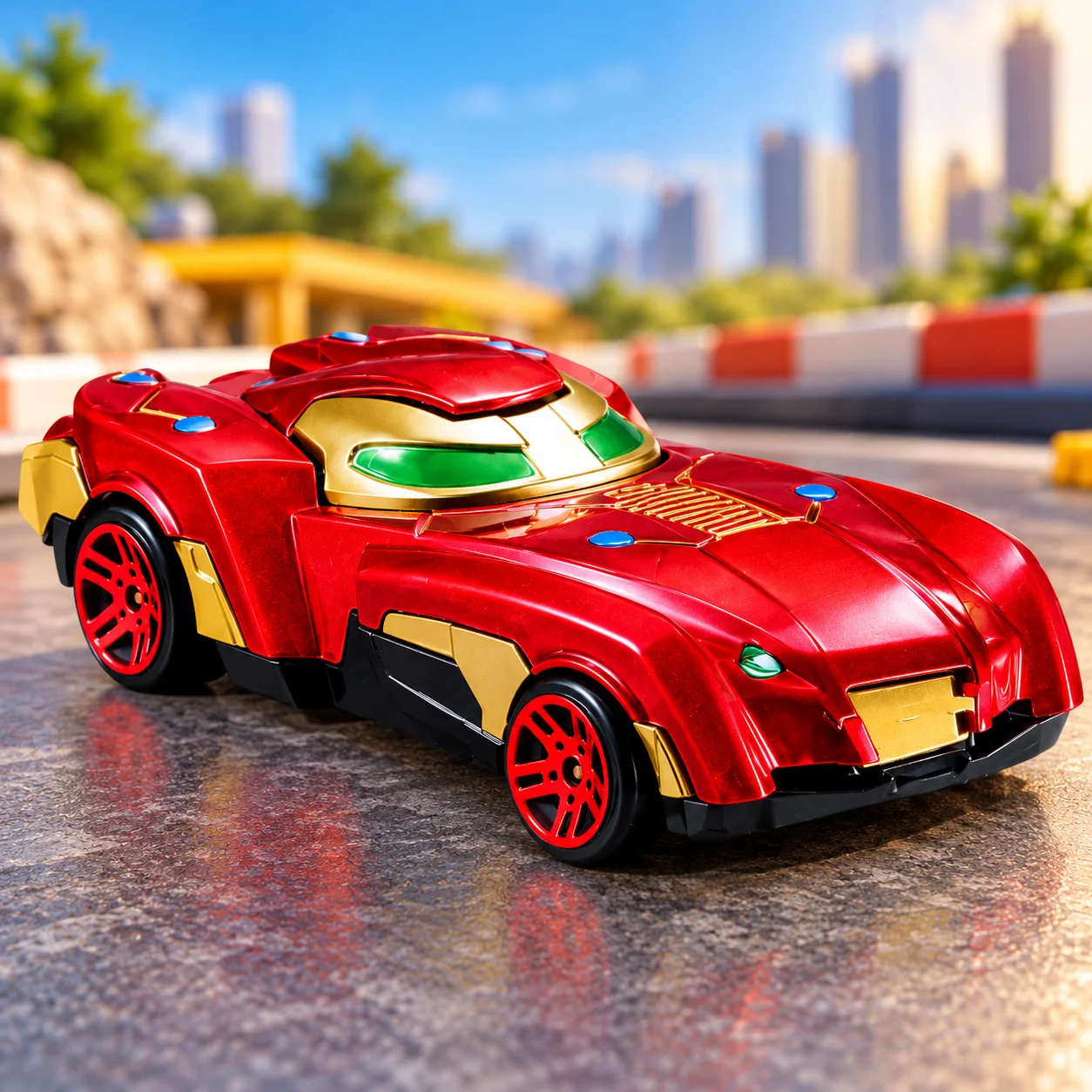 Futuristic Red and Gold Toy Race Car