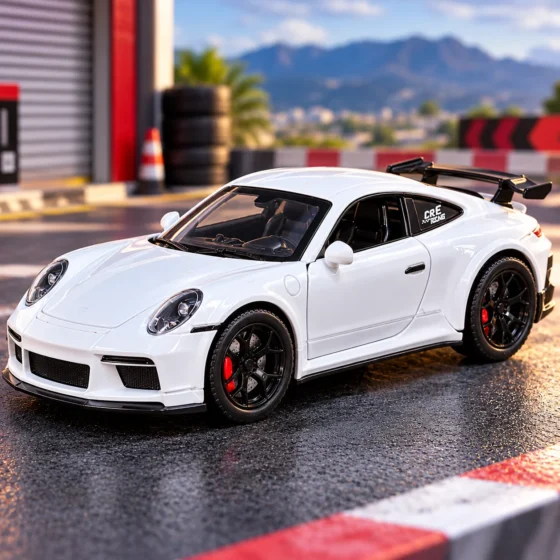 Photorealistic White Sports Car Diorama