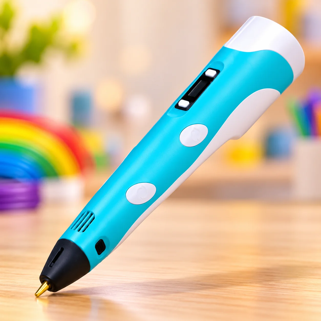 Turquoise 3D Printing Pen on Wood
