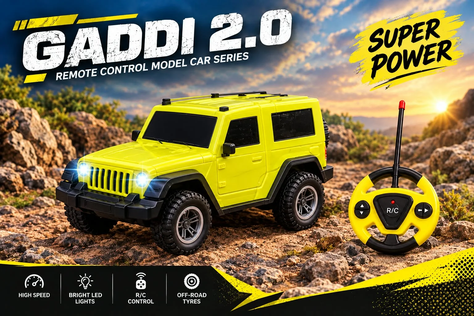 GADDI 2.0 Yellow Remote Control Off-Road Car