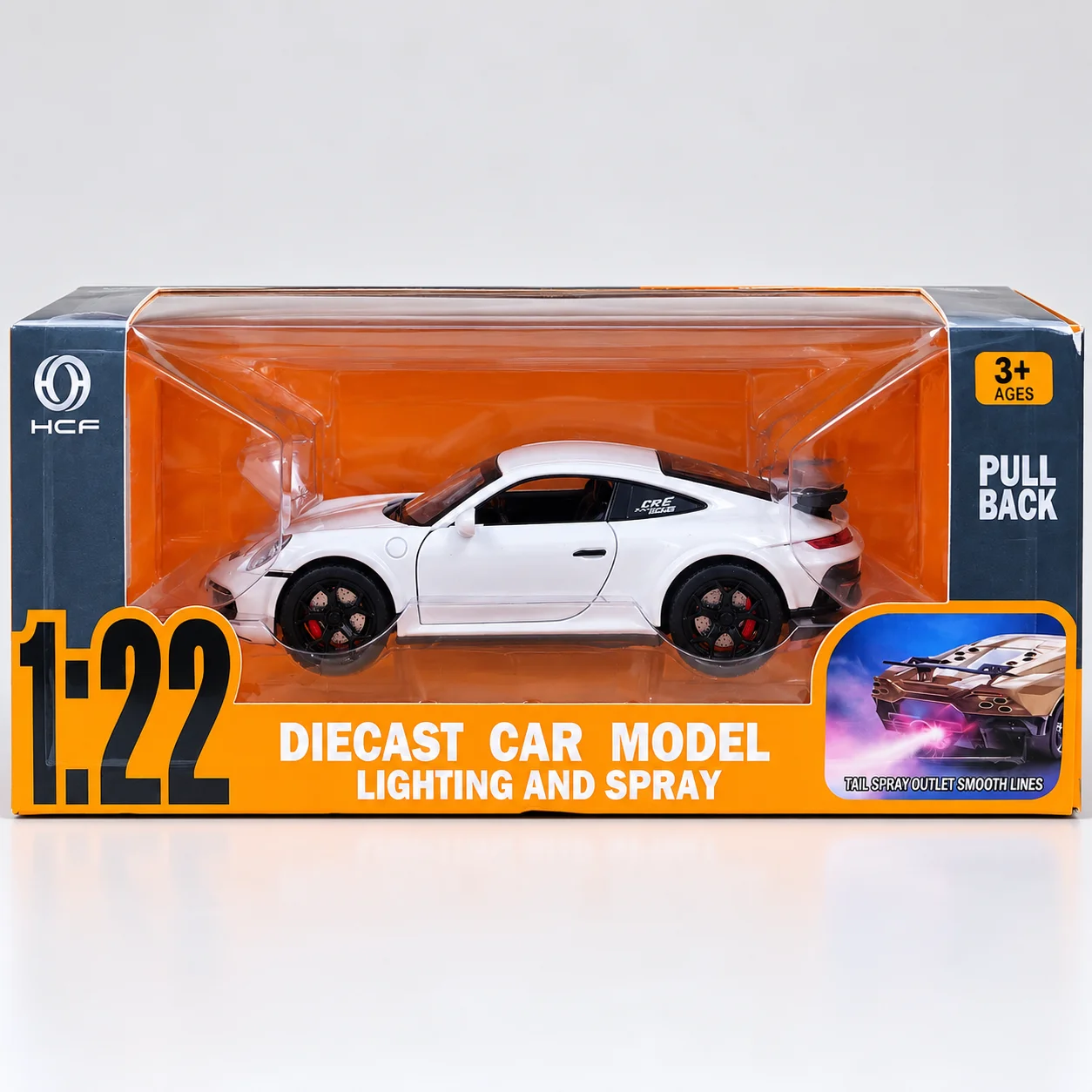 White Die-Cast Sports Car Toy – Pull Back Racing Car with LED Lights & Spray Effect - Image 2